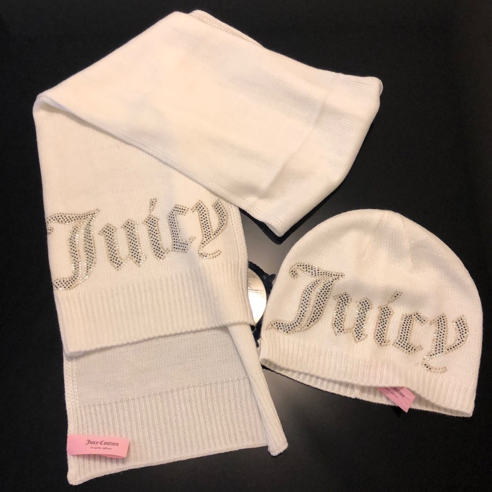 JUICY COUTURE Winter white crystal scarf & hat set